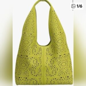 Melie Bianco Lime Green Perforated Hobo Bag. Made In ITALY. Beautiful Bag